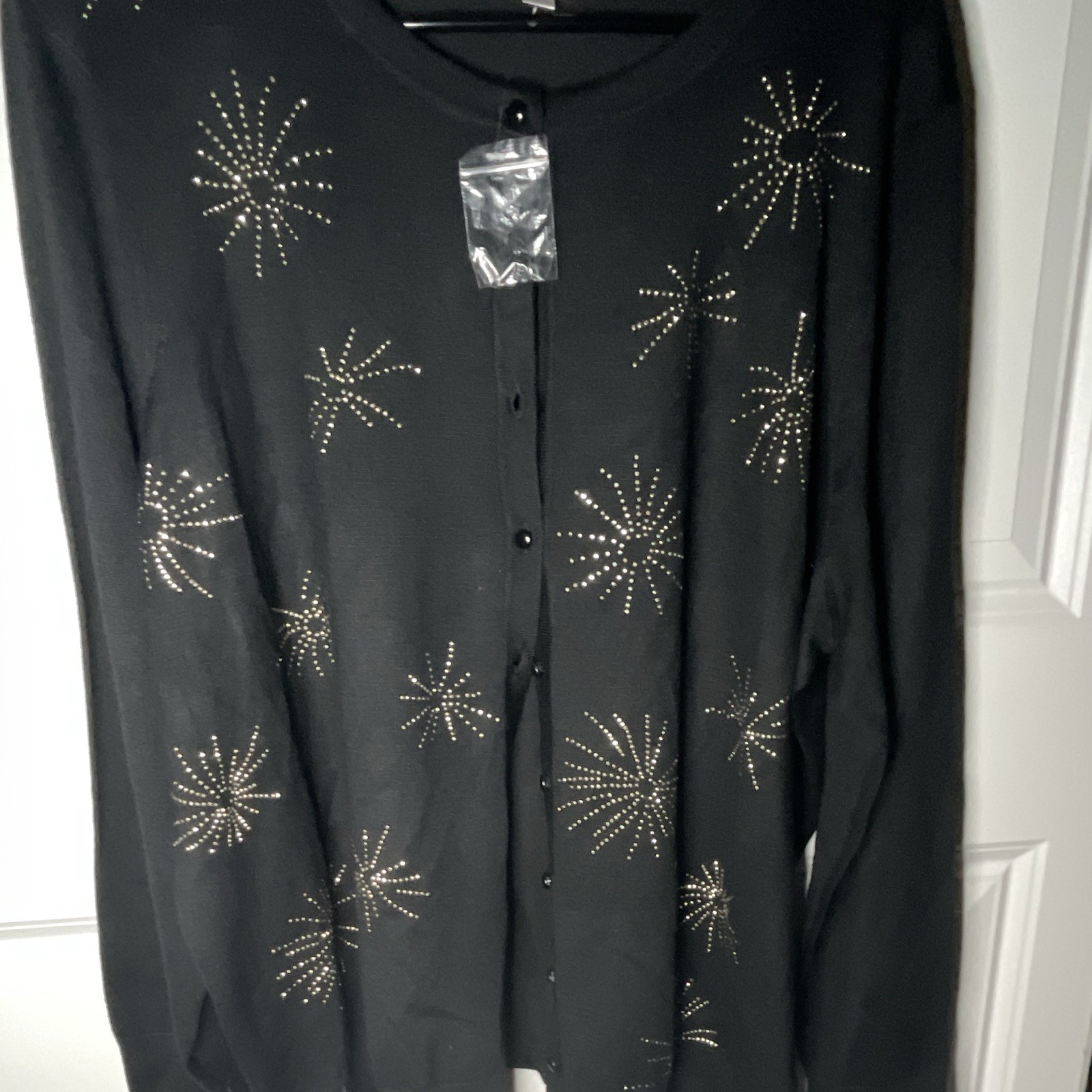 Black Knit Button-Front Rhinestone Starburst Cardigan Sweater Juniors 2XS
