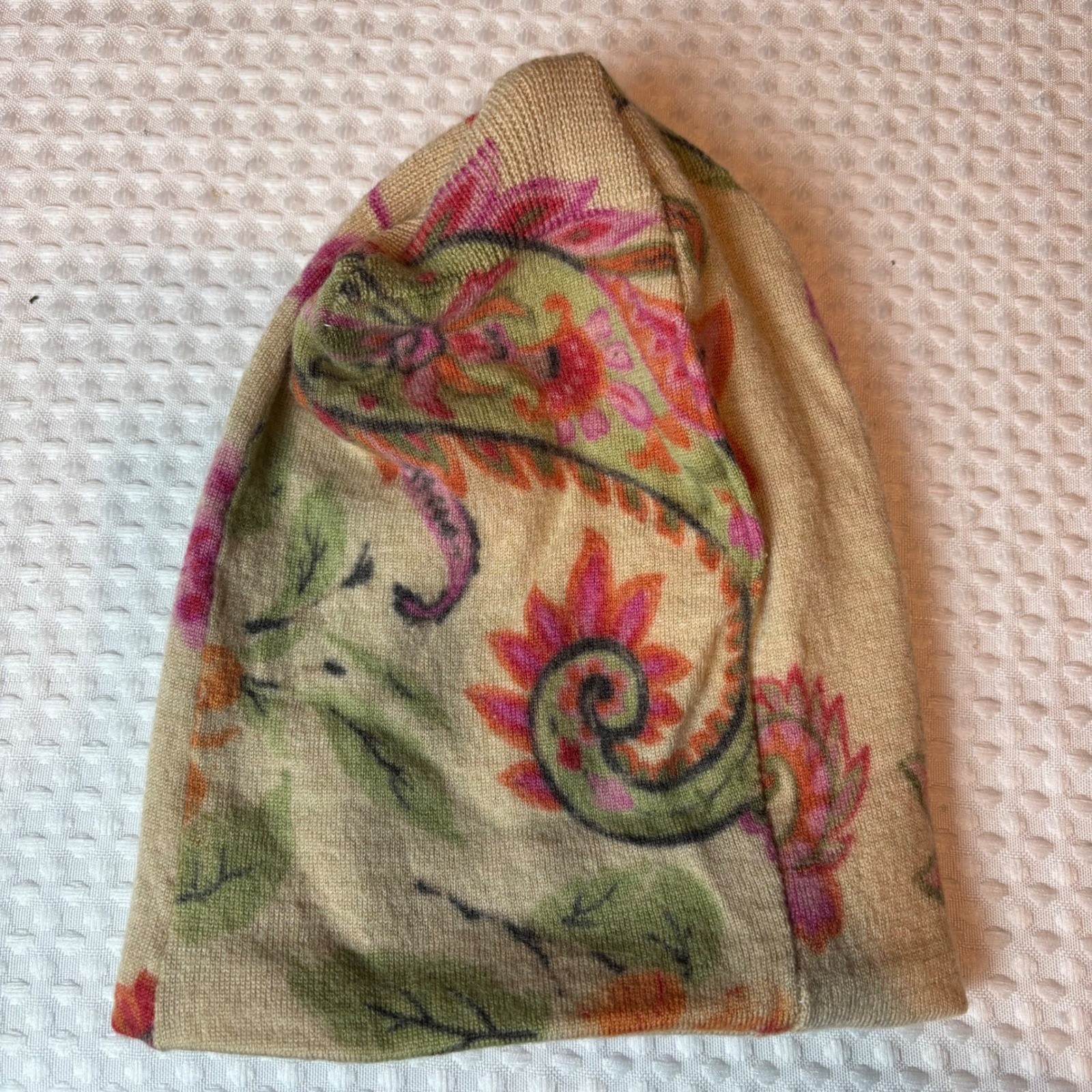 Upcycled Merino Wool Beanie Hat 2 Pack Floral Print Solid Lavender | Medium