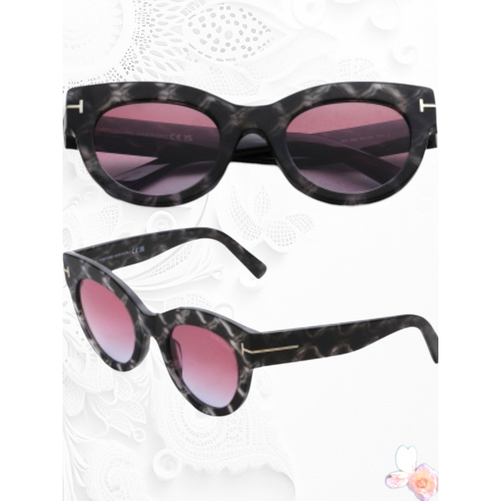 Tom Ford FT1063/S Lucilla Cat Eye Sunglasses Marbled Gray Pink Gradient NWT