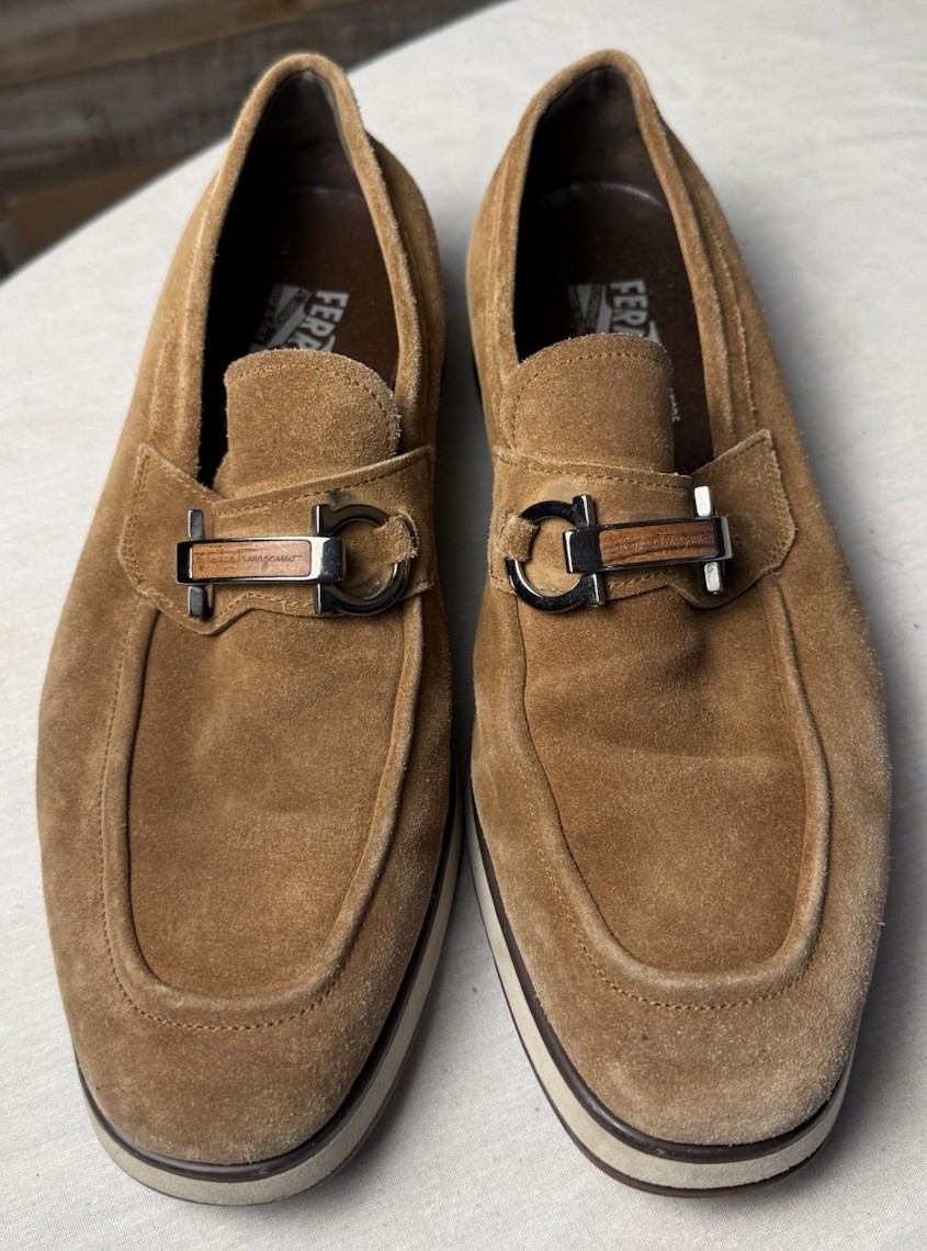 Salvatore Ferragamo Cosimo Suede Loafers Brown / Midbrown Calfskin Mens Sz 7 3EW