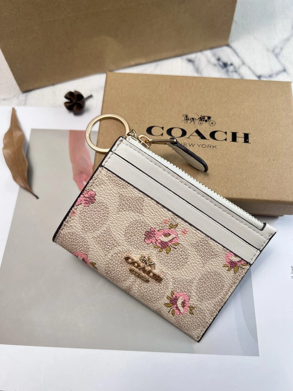 2026 NWT Coach CAR16 Mini Skinny I.D Case Signature Canvas W/Floral Print