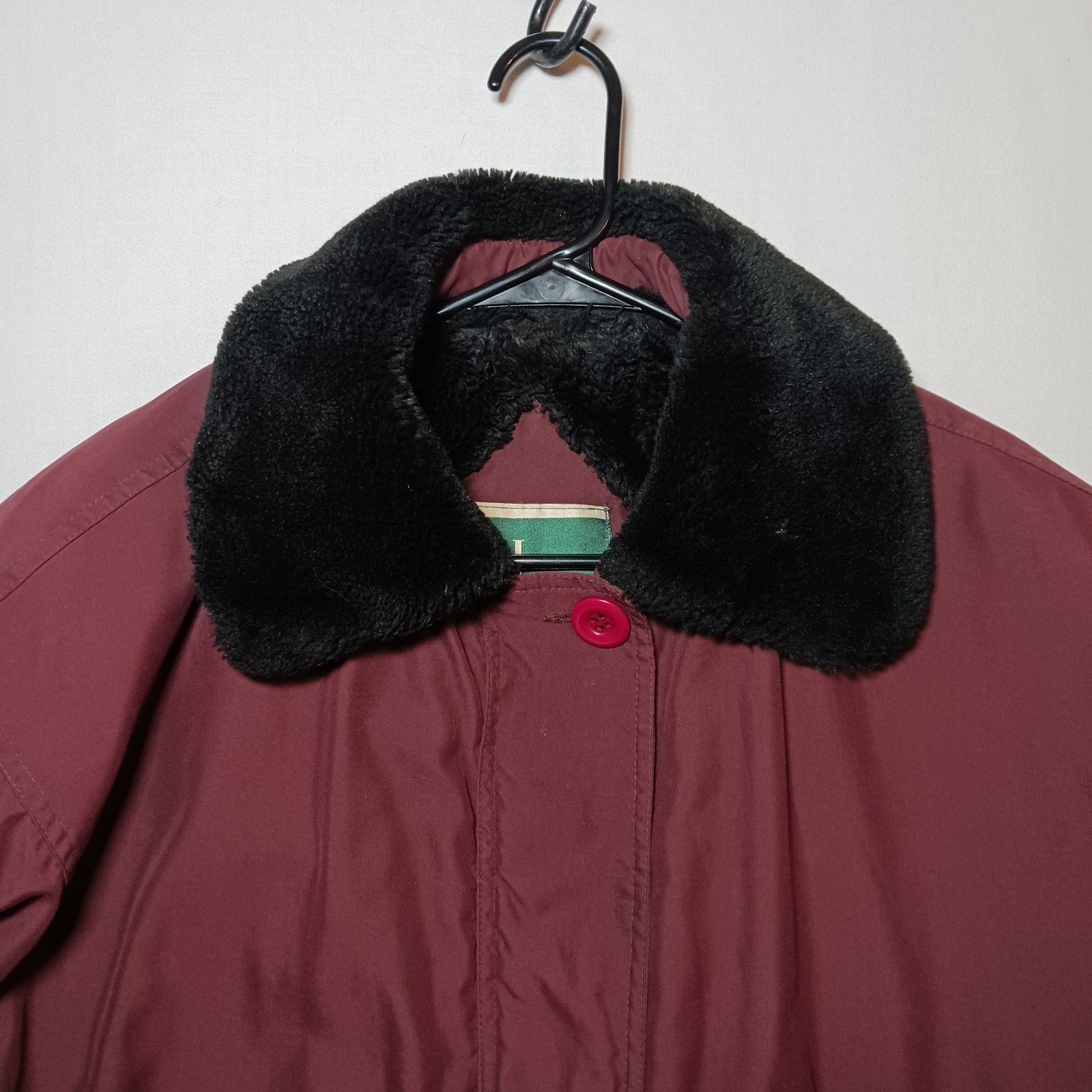 Vintage Larry Levine Womens Microfibre Coat Medium Burgundy Faux Fur Trim