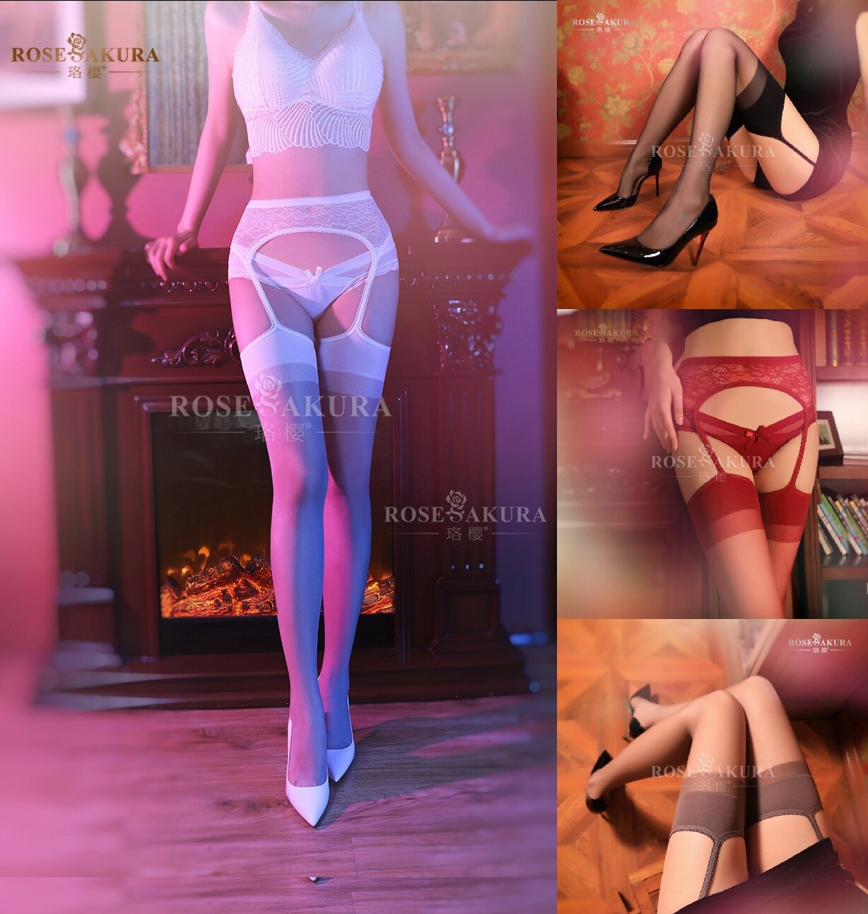 Ultra-thin Silky Sheer Toe Pantyhose Stockings Attached Lace Garter Belt Bridal