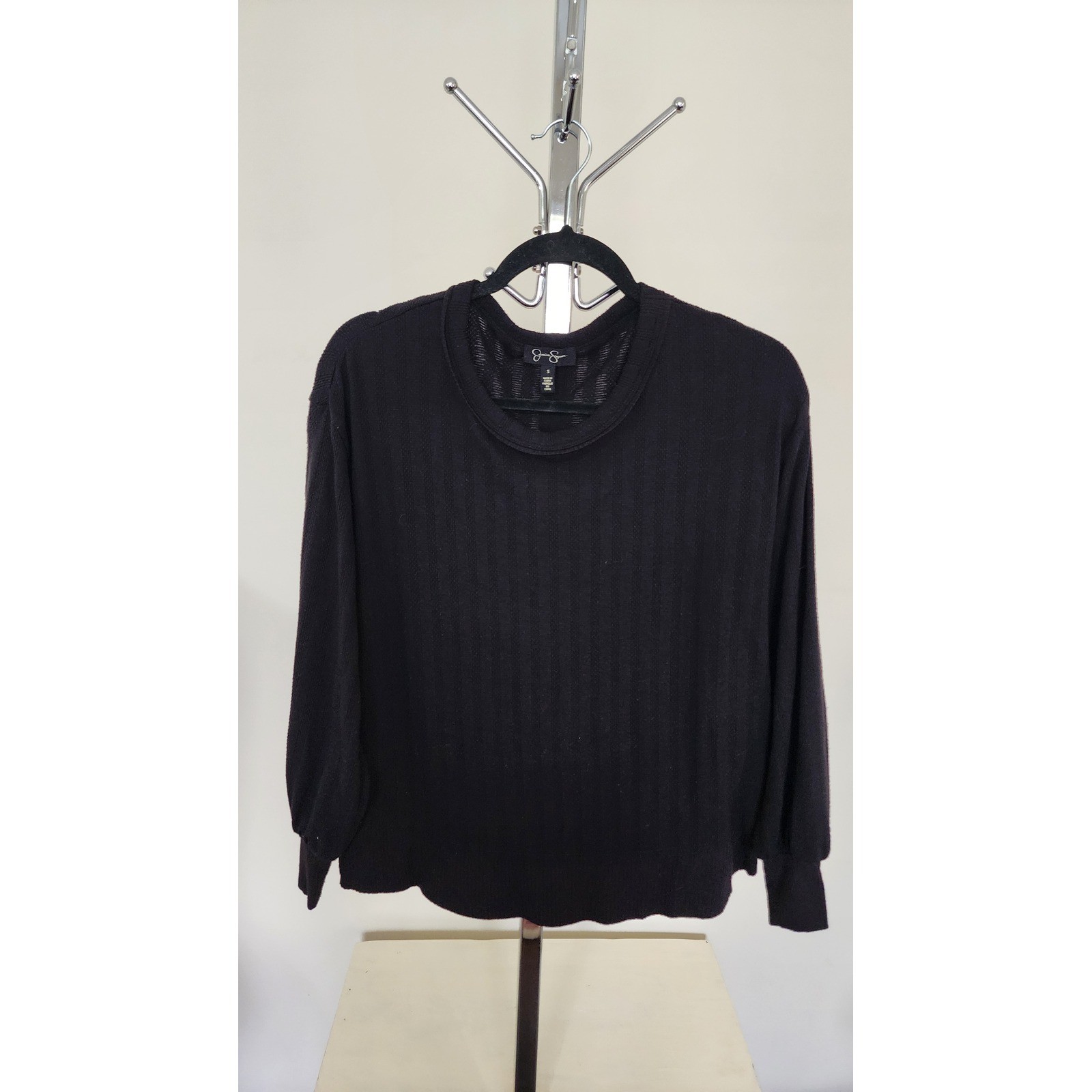 Jessica Simpson Black Ribbed Balloon Sleeve High Low Top Small