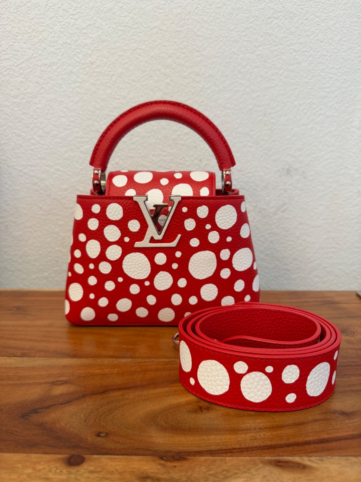 Pre-Loved Louis Vuitton LV X Yayoi Kusama Taurillion Capucines Mini Red White