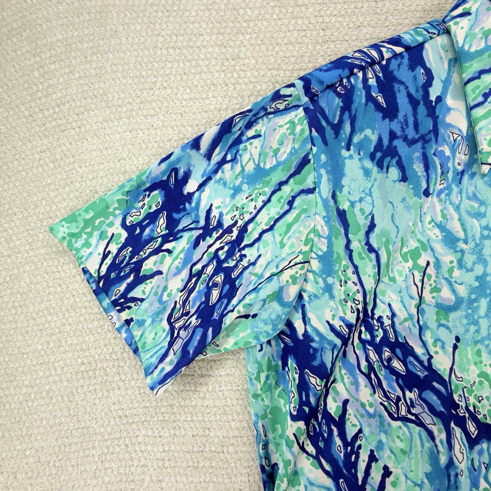 Vintage Napili Hawaiian Shirt Mens Large Blue Abstract Batik 70s Disco USA Made