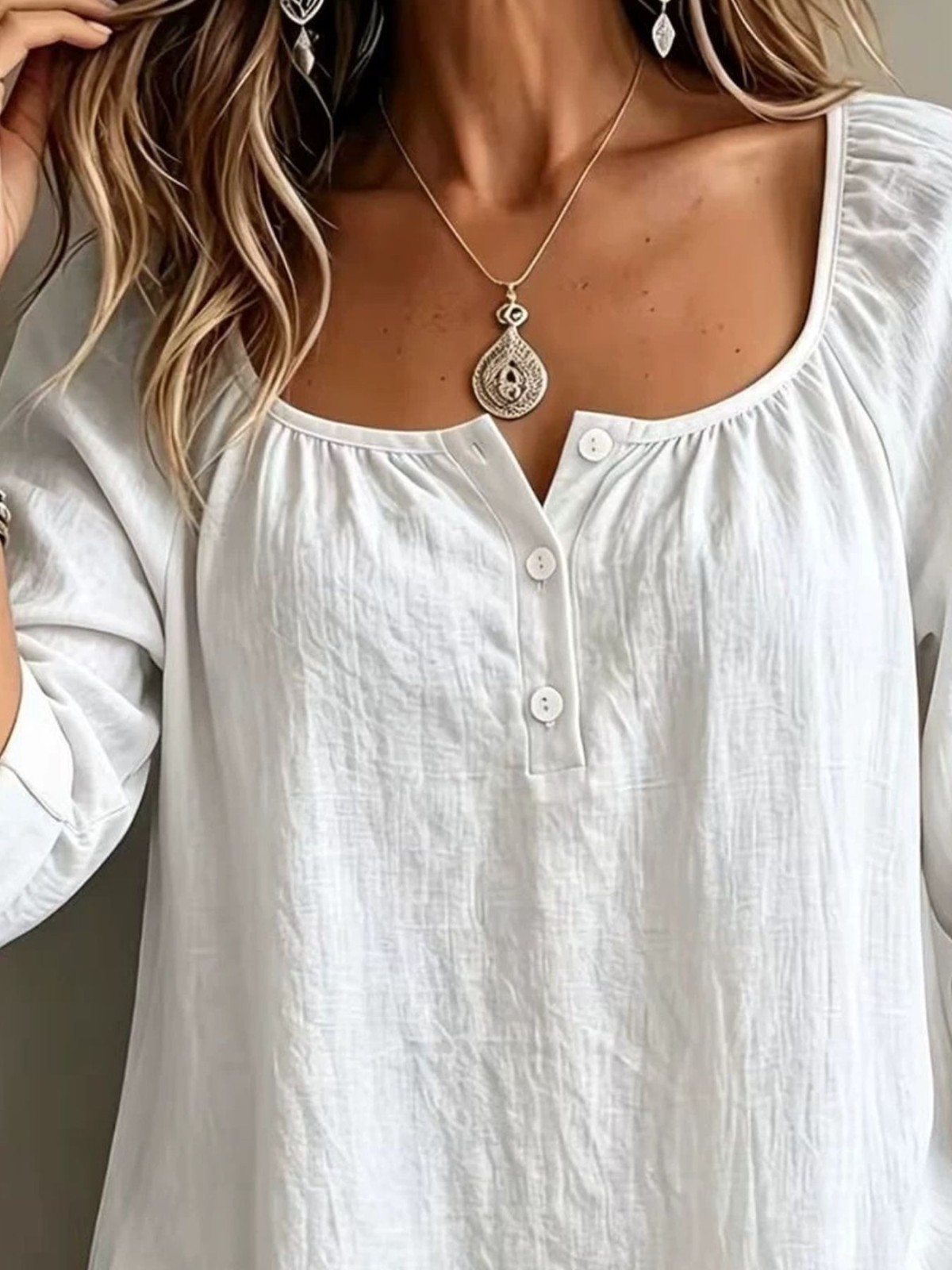 Voidism – Womens Button Detail Long Sleeve Top. A Casual Pullover.