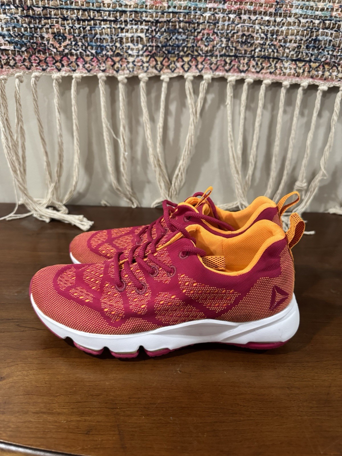 Reebok Unisex Low Top Lace-Up Sneakers Pink/Orange/White Rubber Outsole