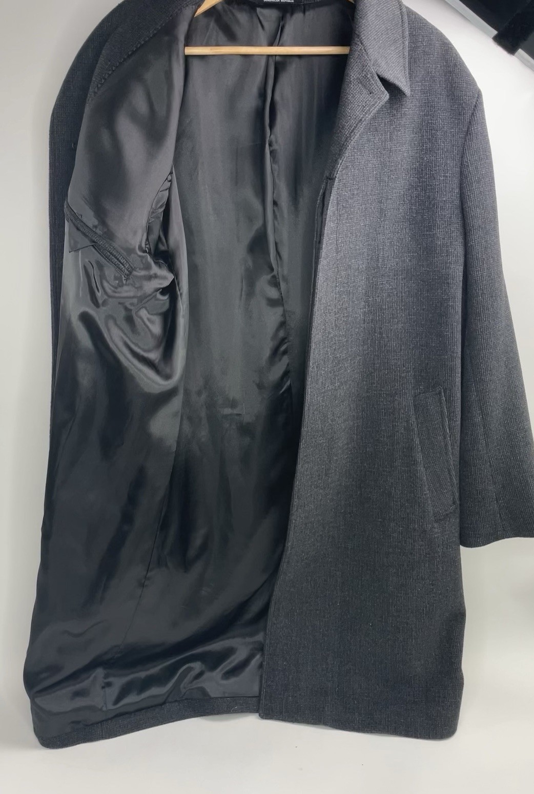 London Fog Mens Wool Coat 44L Trench Coat Dark Grey Double Breasted USA
