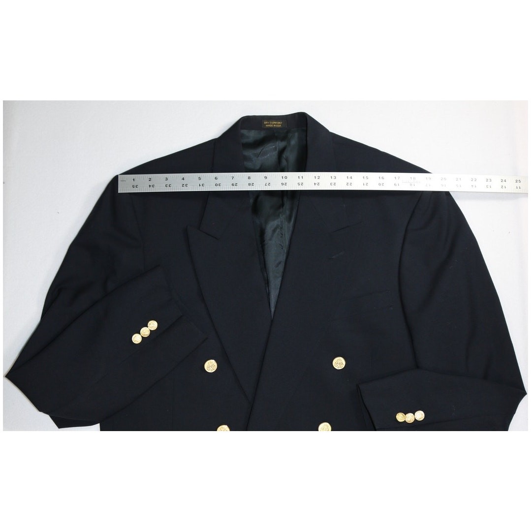 Vintage Deansgate Tailors Row Men 44 46 Worsted Wool Double Breasted Blazer Blue