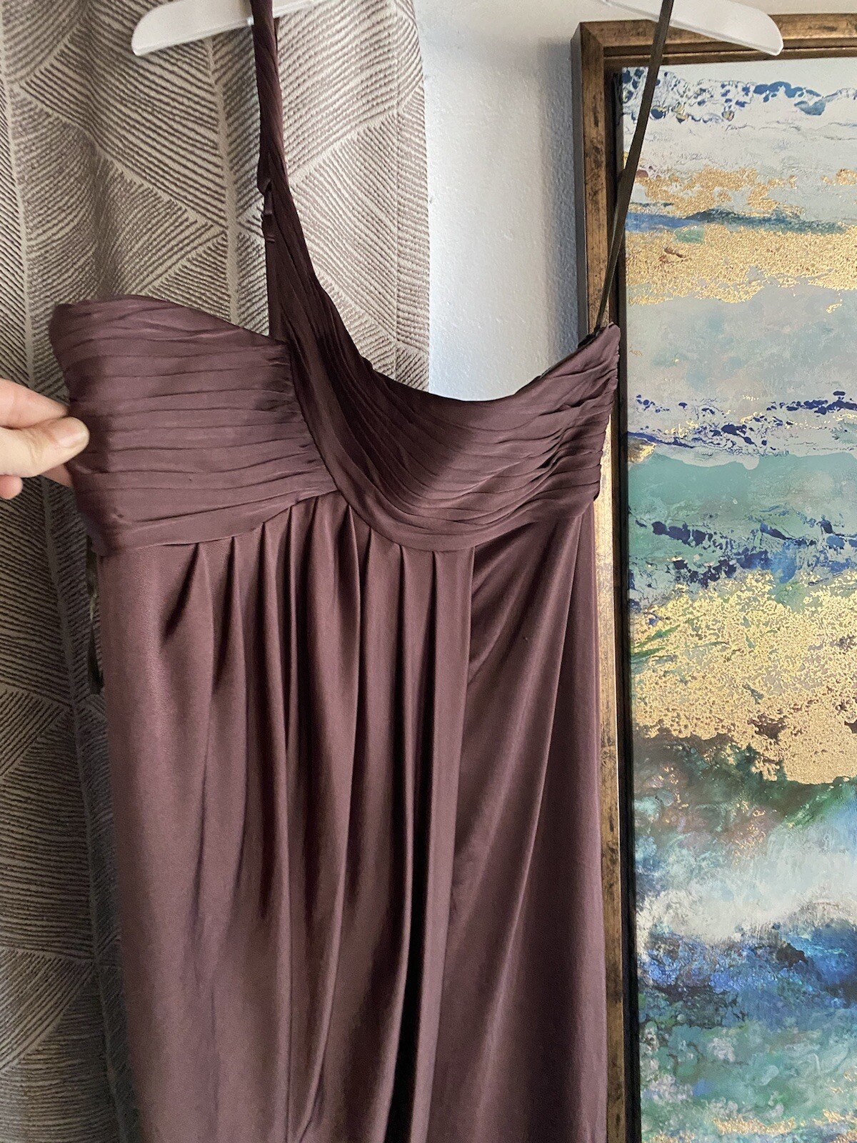BCBG Max Azria Brown Eve One-Shoulder Dress Cascade Cocktail Sz 8 NWT