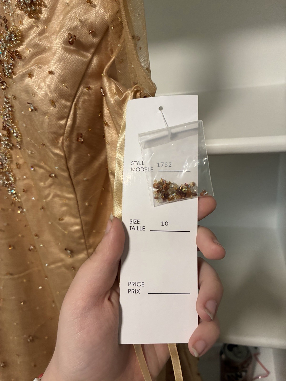 Do You Love Me? Gold Tan Beaded Halter V-Neck Formal Long Tulle Prom Gown 10