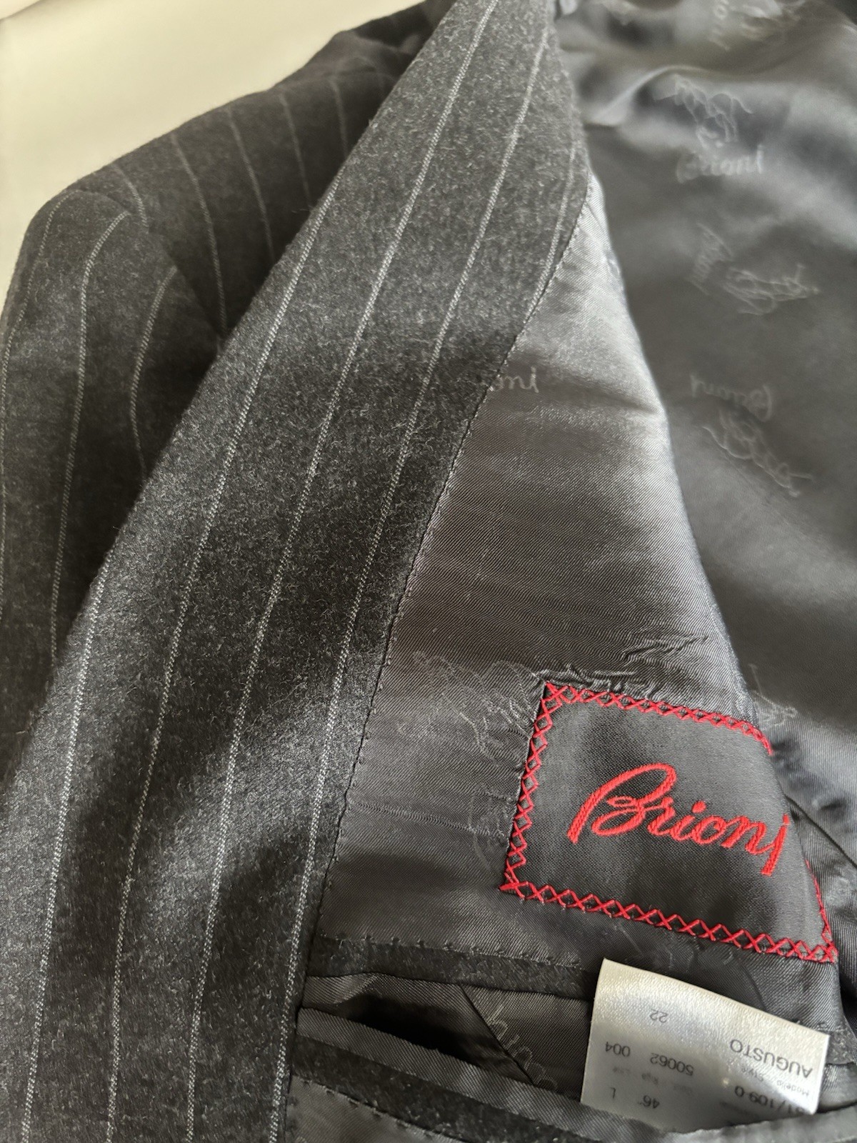 Brioni Suit 46L 40×30 Charcoal Gray Pinstripe Wool Suit
