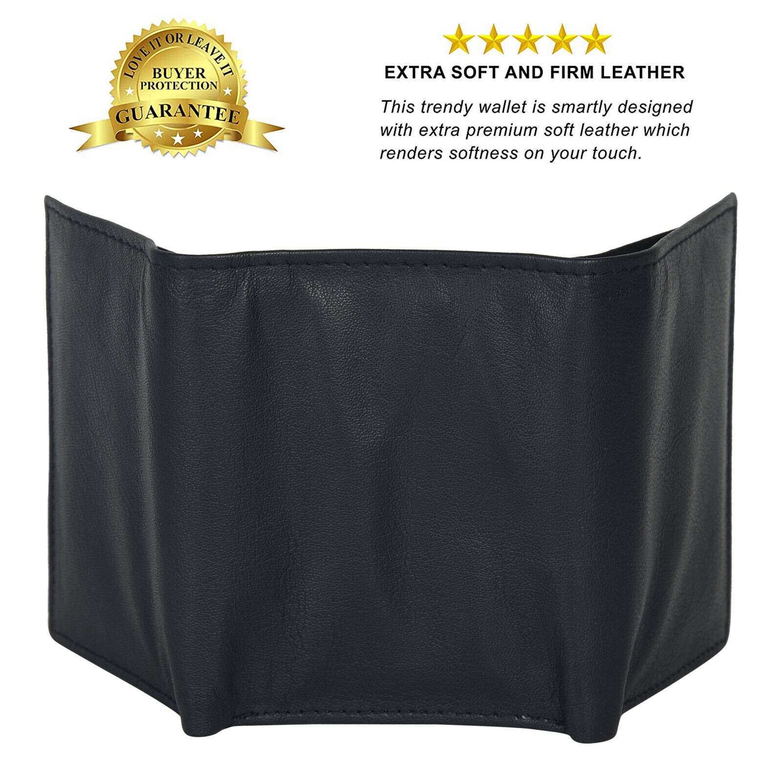 MARSHAL Genuine Leather Men RFID Credit Card slots Trifold Wallet, Black