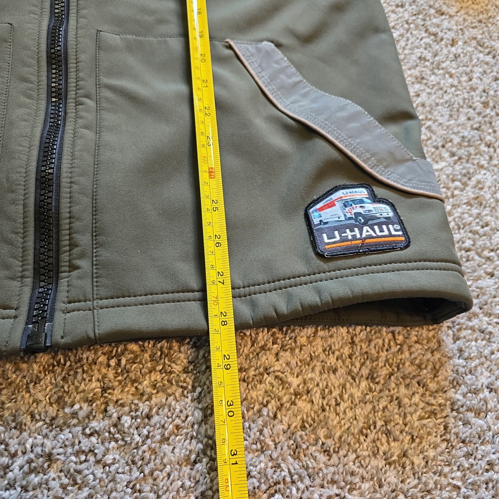 U-Haul Jacket Mens Green Tan Hooded Reflective Workwear Softshell Zip Up XL