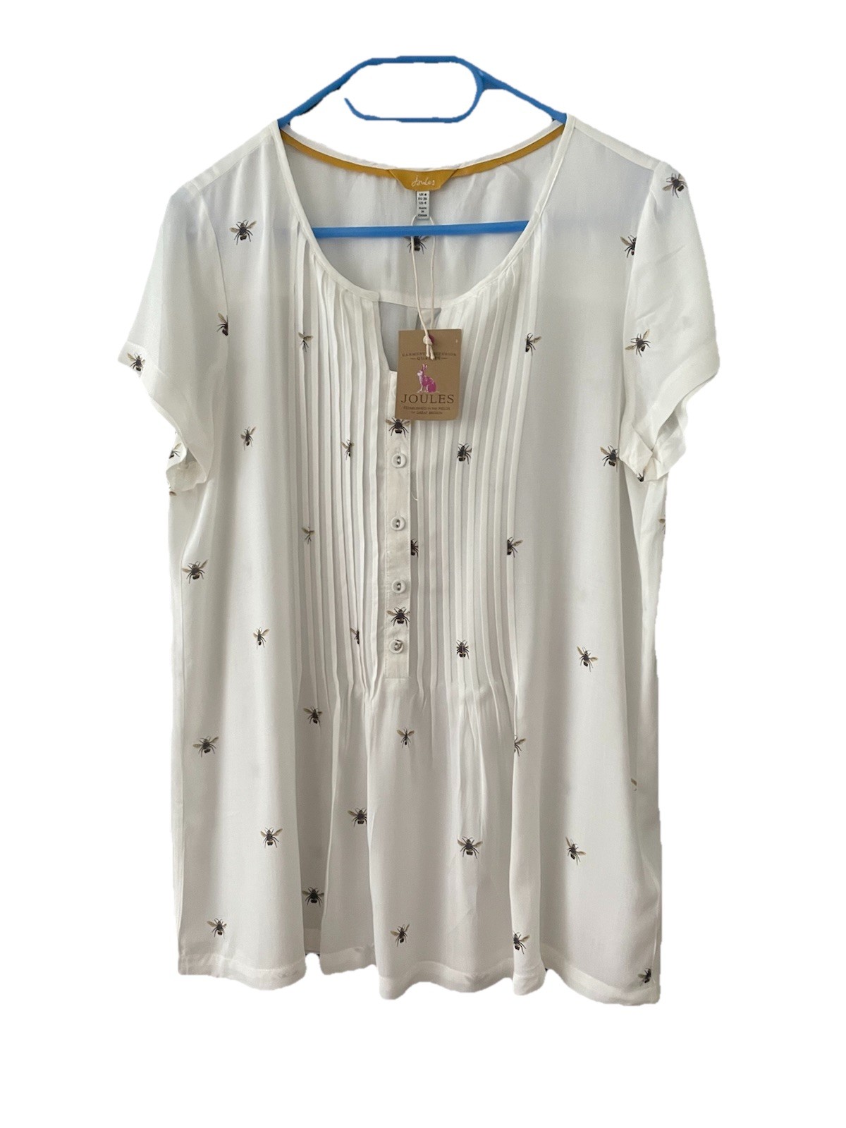 JOULES Ivory Lucia Pin Tuck Top Bee Print 8-10 UK 36” New With Tags RRP £49.95