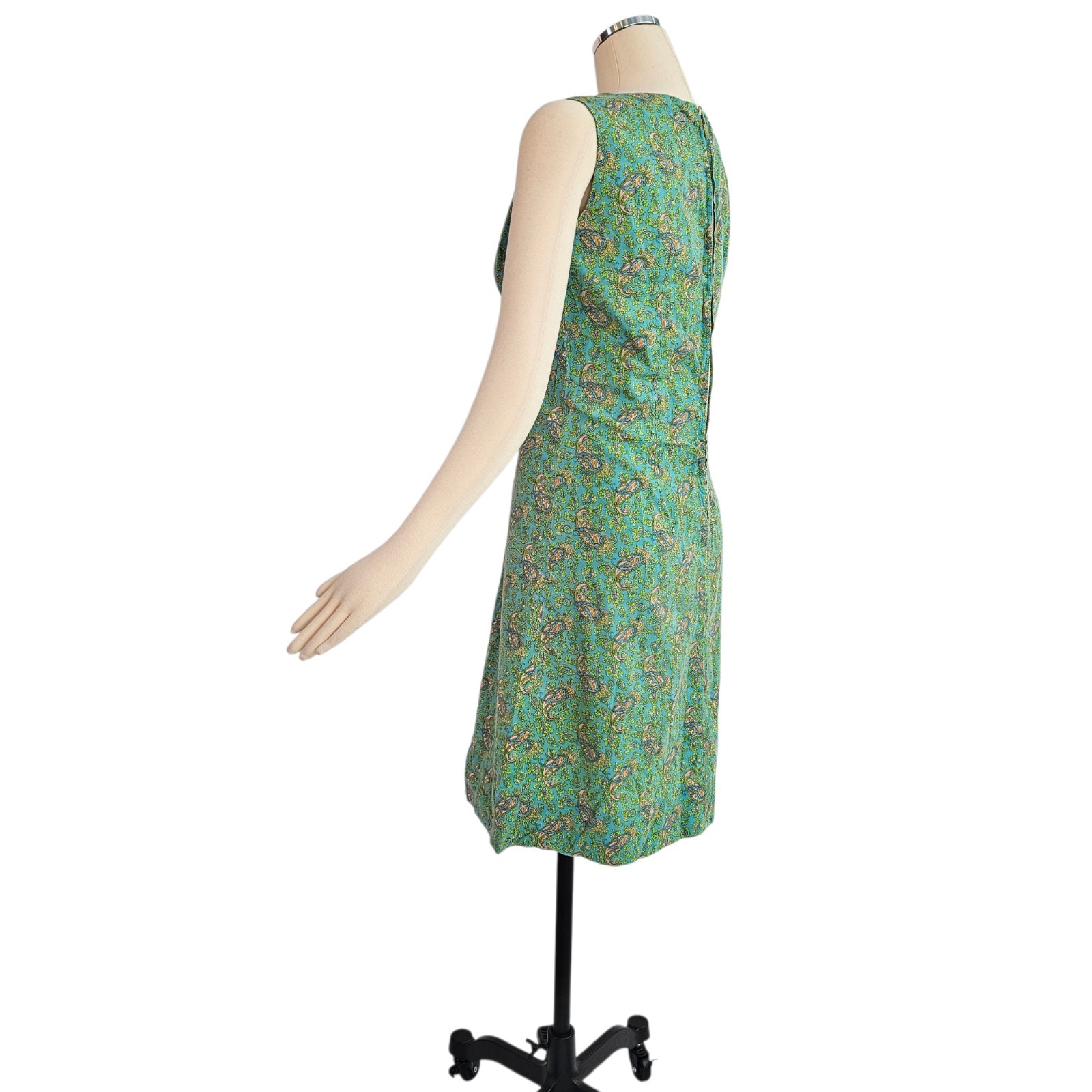 Vintage 1960’s Dress Housedress Shift Blue Green Pink Paisley Sleeveless Retro