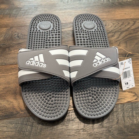 NEW Adidas Adissage Stripe Gray Slip-On Sandals Rubber Slides Mens Size 18