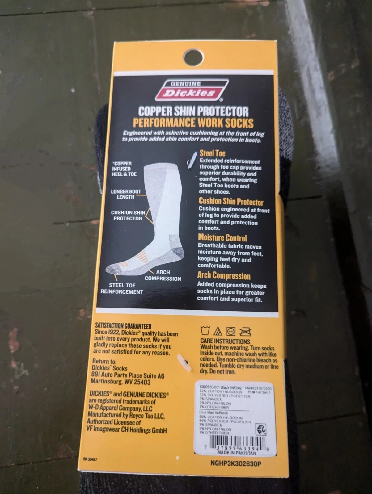 Dickies Steel Toe Shin Protector Boot Length Work Sock Black 6-12 copper-3 pair