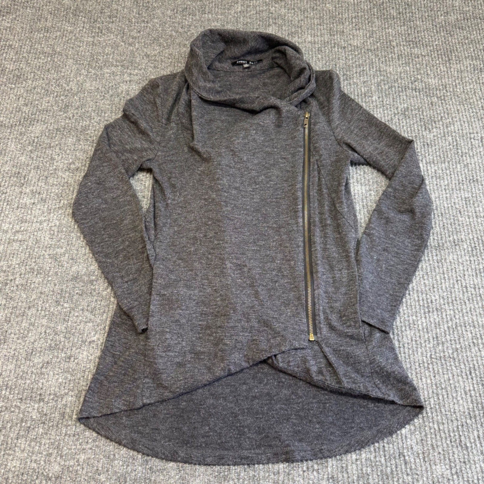 Sweet Rain Women’s M Charcoal Gray Zip Draped Moto Jacket Shawl Collar
