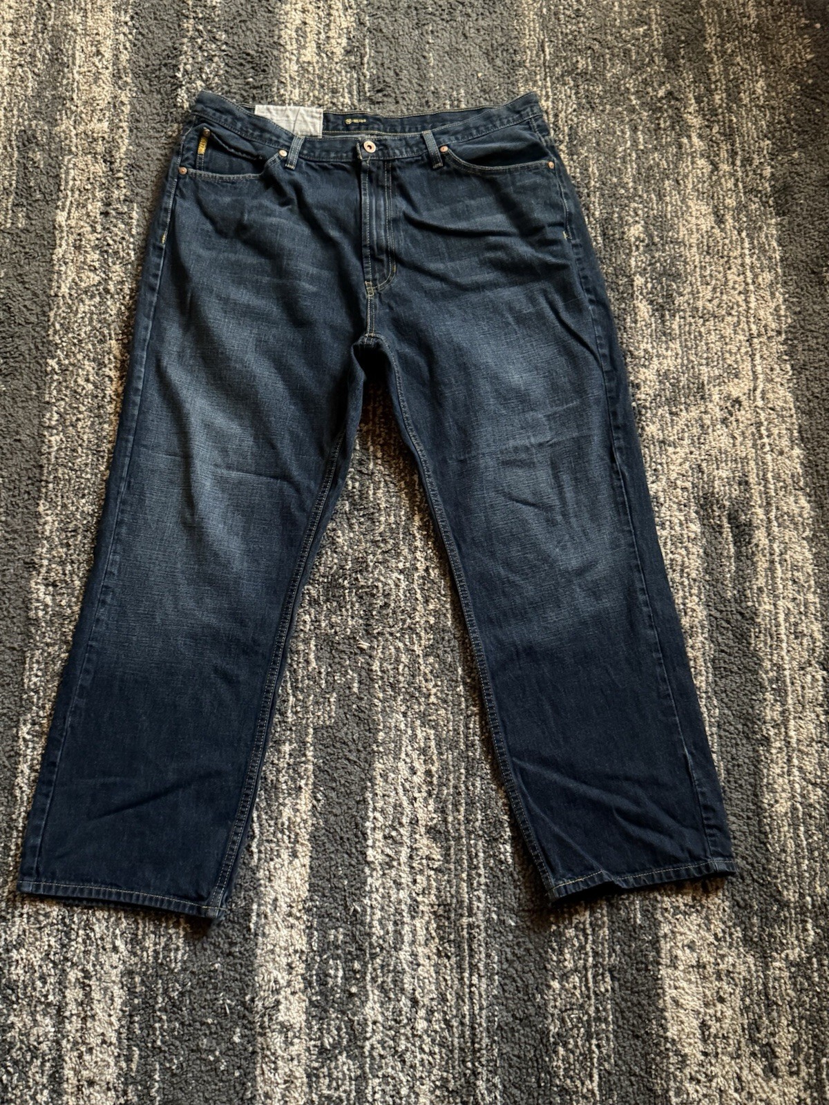 Nautica Men’s Dark Wash Blue Denim Cotton Jeans Straight Relaxed Fit Mid Rise