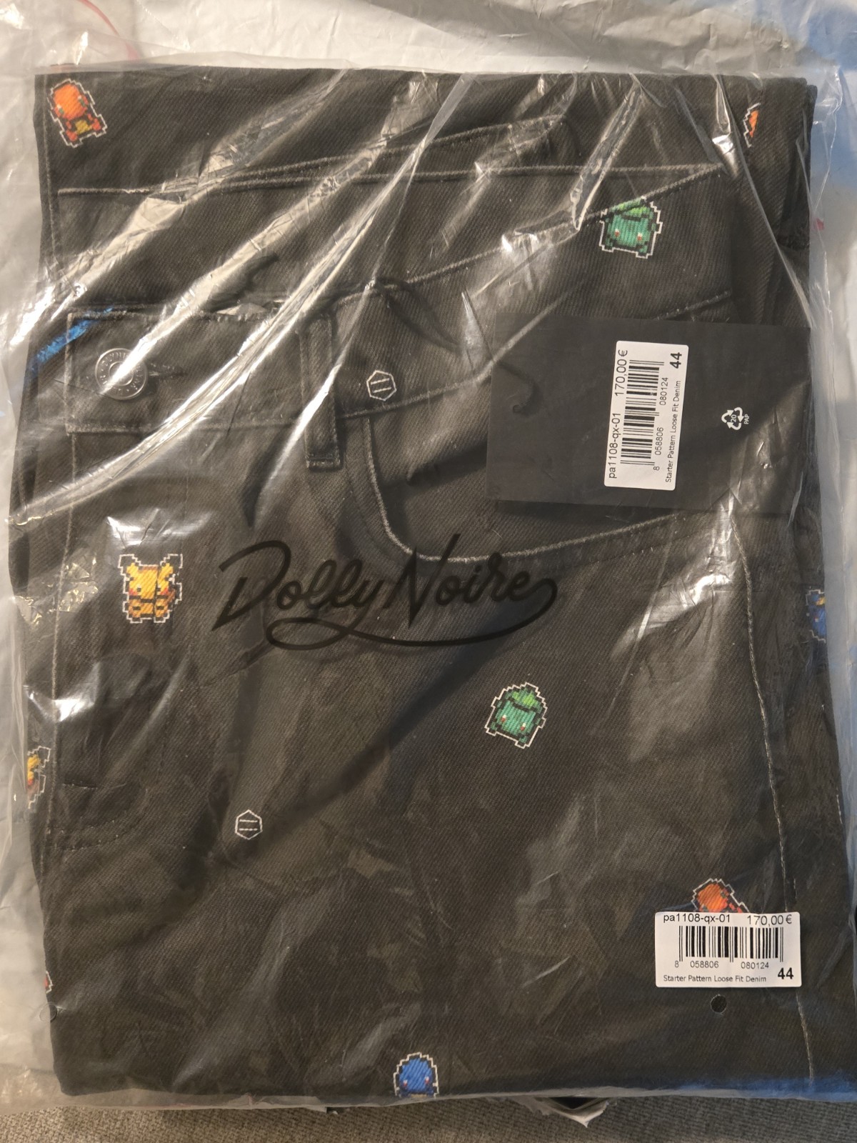 Pokémon × Dolly Noire: Pixel First Partner Pokémon Denim Pants – Adult Size M