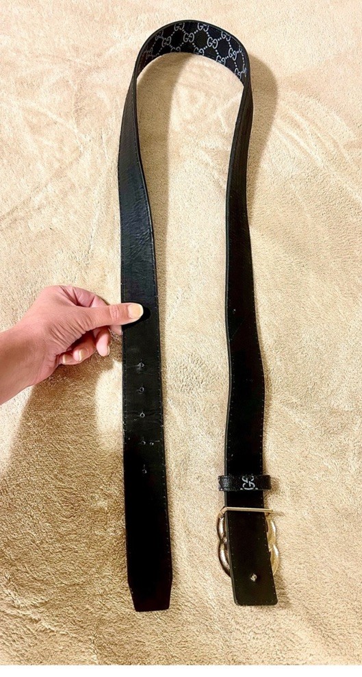 Black GG Leather Belt