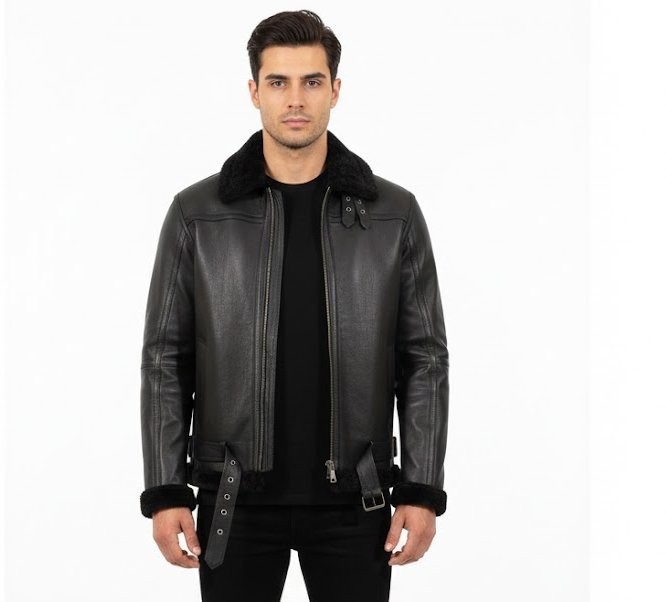 RAF Aviator B3 Sheepskin Leather Bomber Jacket Men Pilot Flying Winter Men Coat