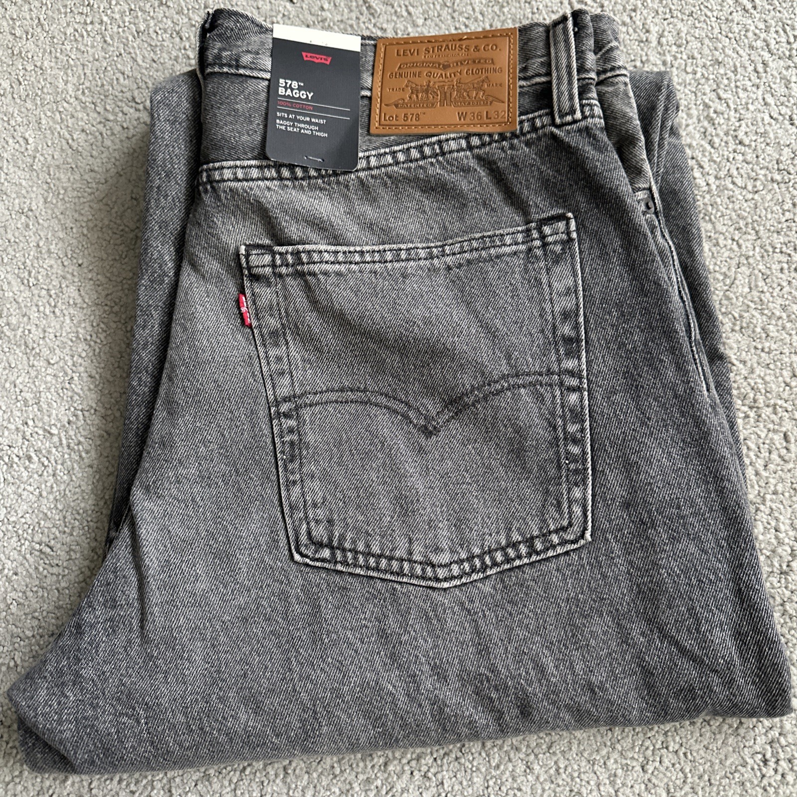 Levi ‘s Premium Men’s 578 Baggy Throughout Denim Jeans Sz. 36Wx32 Gray New