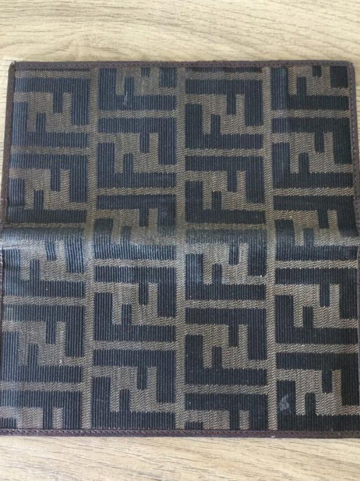 Fendi Zucca FF Jacquard Long Continental Wallet Brown Logo Pattern, Leather Trim