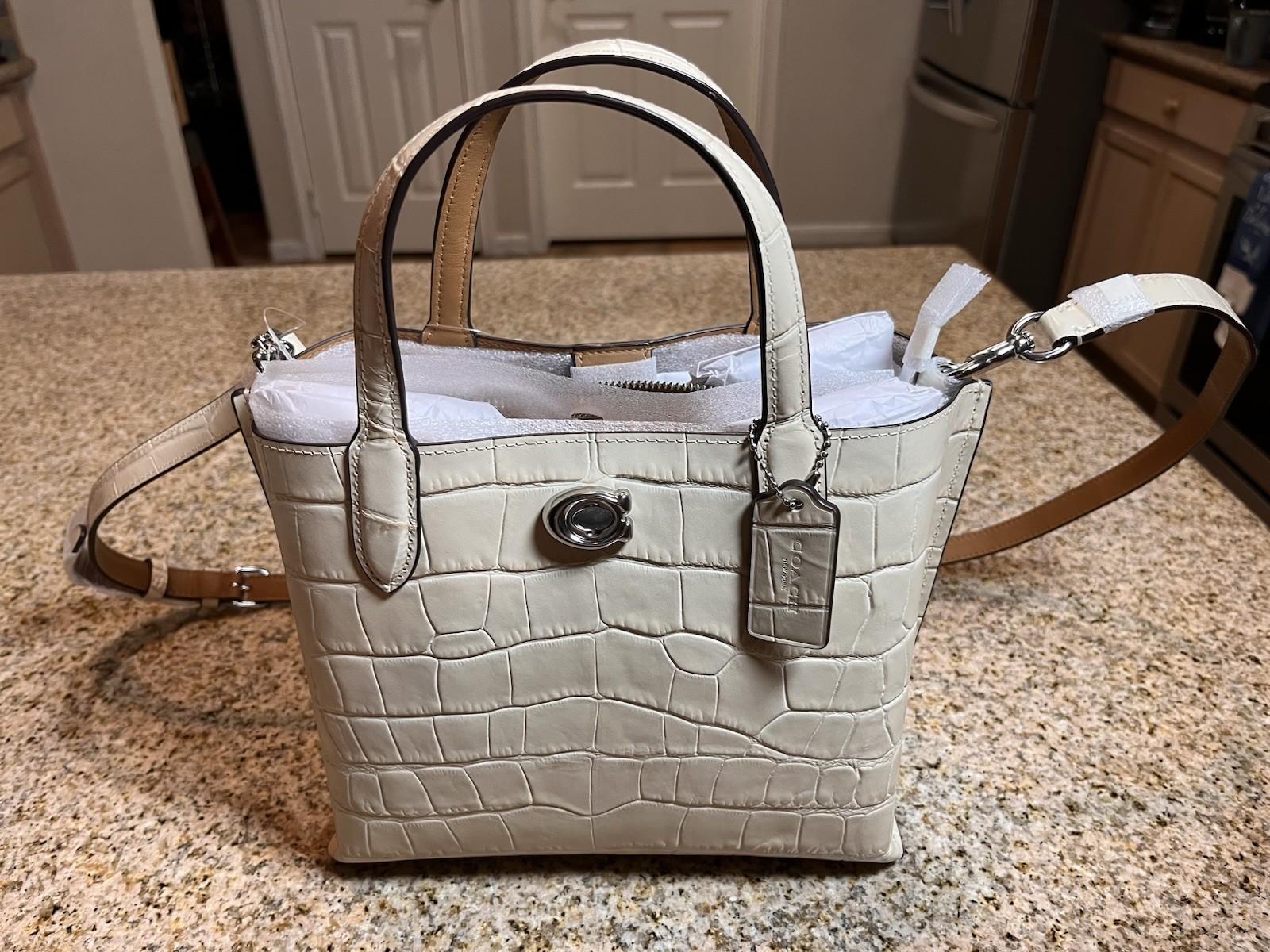 Coach Willow Tote 24 – Chalk, Embossed, Croc, Leather, NWT