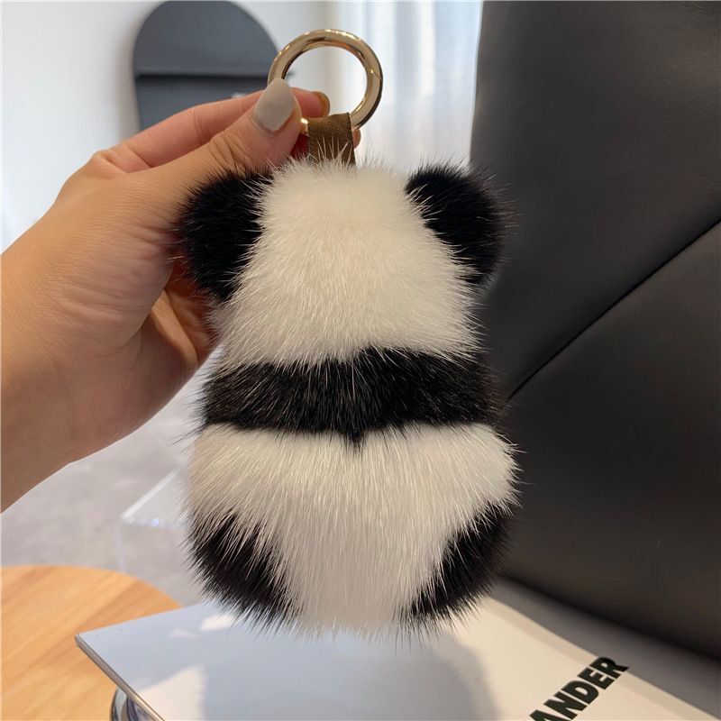 Adorable Panda Keychain 13cm Plush Faux Mink Fur Car Keys Cute Bag Charm Gift