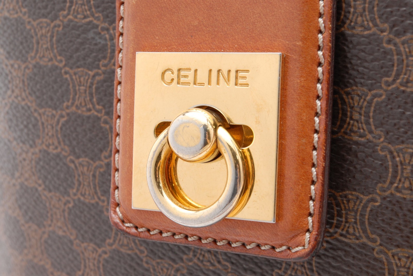 Celine Macadam PVC Leather Shoulder Bag Brown Crossbody Vintage Italy