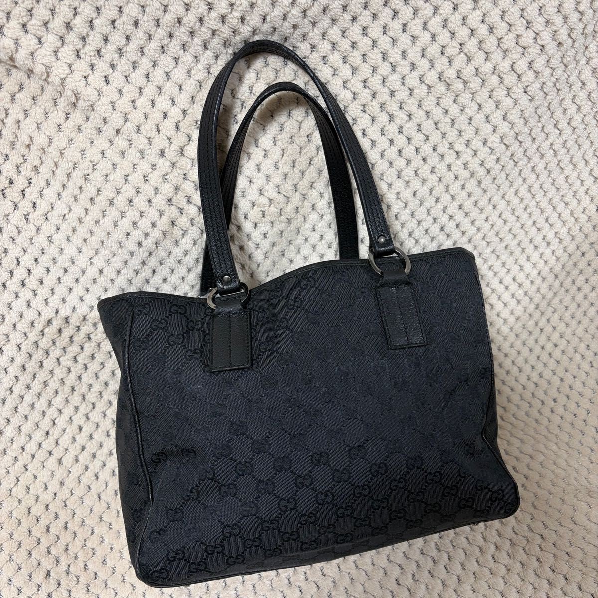 GUCCI GG Pattern Canvas Handbag Tote Bag Black