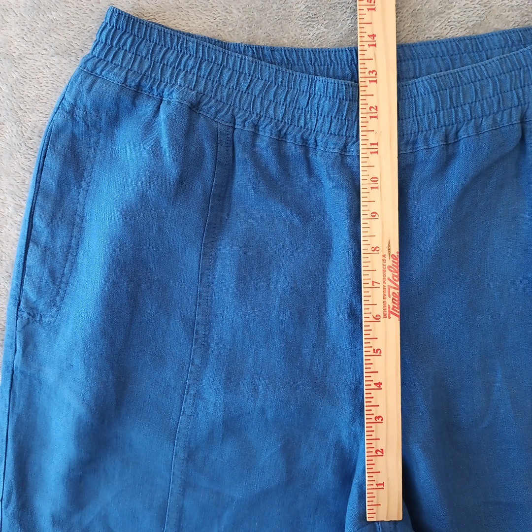 Wrap London Ankle Pants Womens Size 12 Blue Wide Leg Linen Pull On Pockets