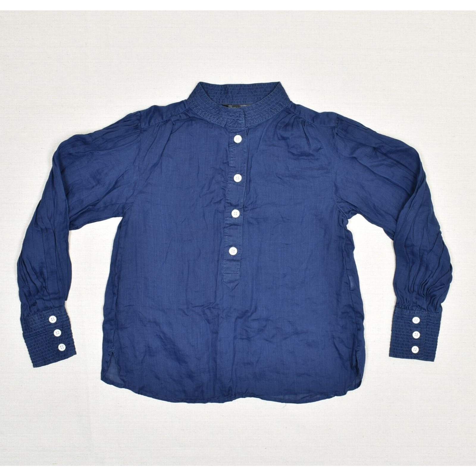 Banana Republic Women Blouse Long Sleeve High Neck 100% Ramie Blue Size S