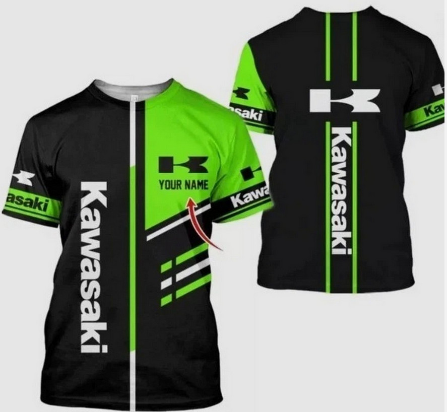 Personalized Name Kawasaki Racing 3D All Over Printed T-Shirt, Unisex All Size