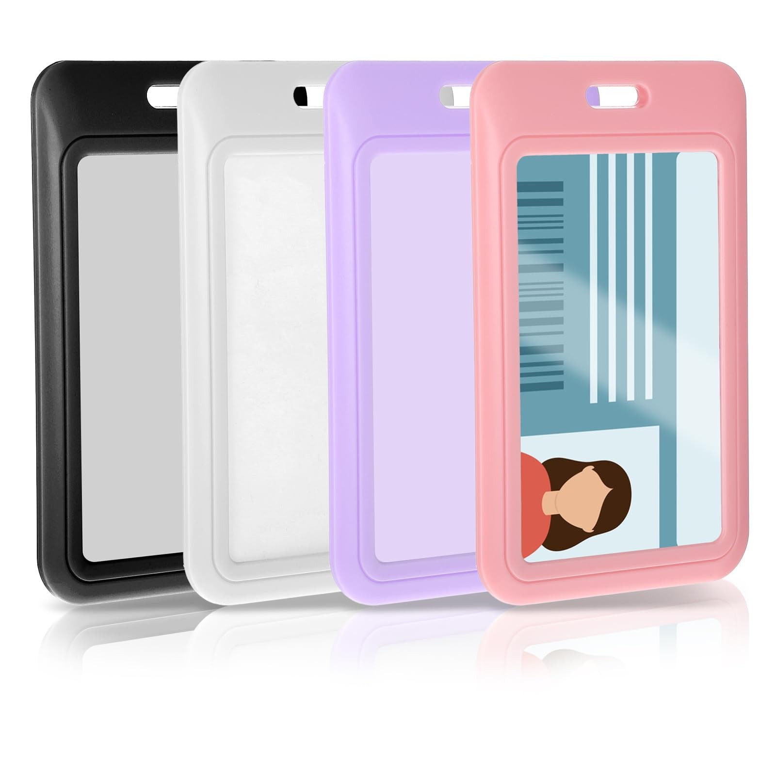 4 Pack Sliding ID Badge Holders Heavy Duty Hard Plastic Vertical Card Protectors