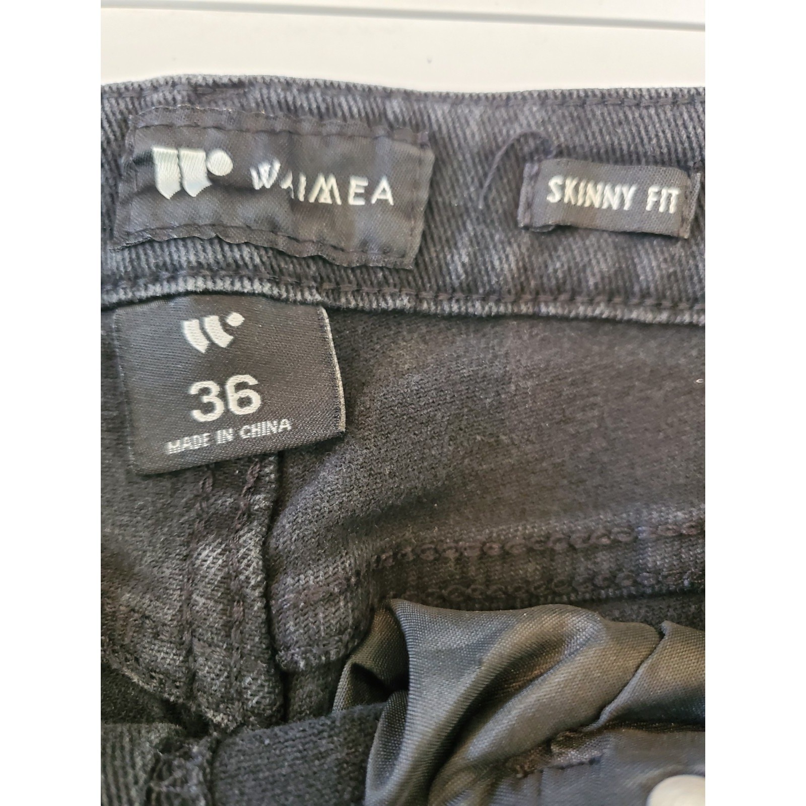 Waimea Mens 36×32 Skinny Fit Moto Jeans Black Distressed Biker Ribbed Denim