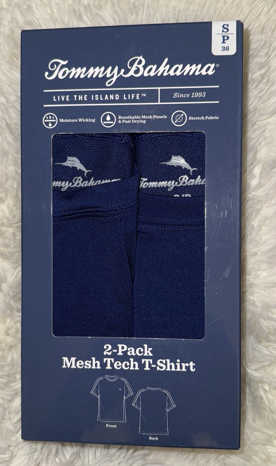 2 Pack NEW Tommy Bahama T Shirt Men Sm Mesh Tech Stretch Basic Blue Marlin Logo