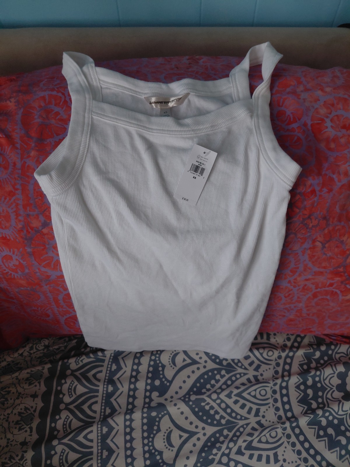 Banana Republic Women’s White Ribbed Scoop Neck Sleeveless Cotton Knit Tank XS