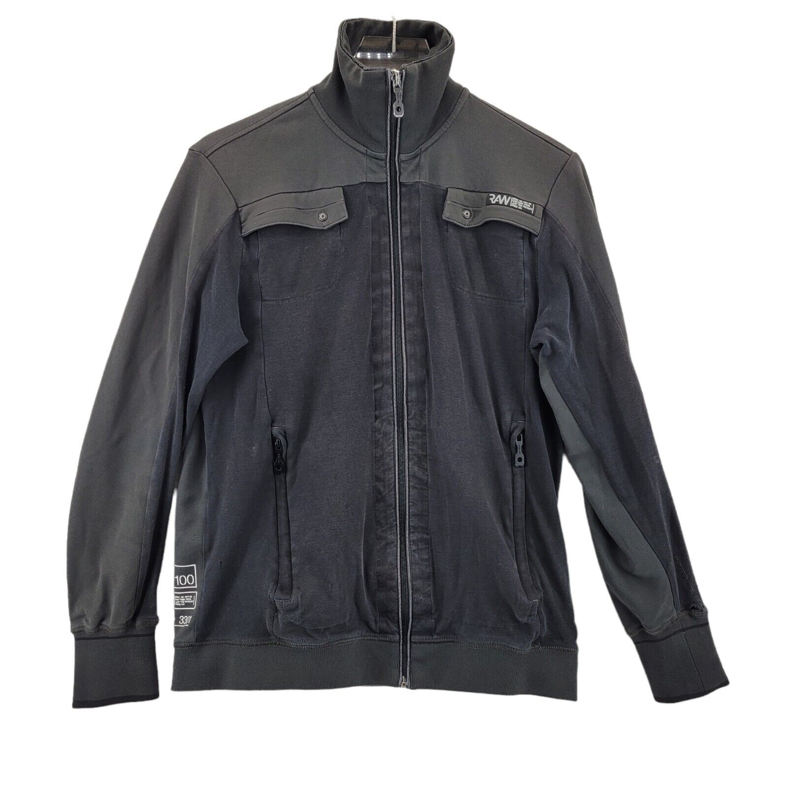 G-Star Raw Men’s Lightweight Full Zip Jacket Black Size Large Distressed Stretch