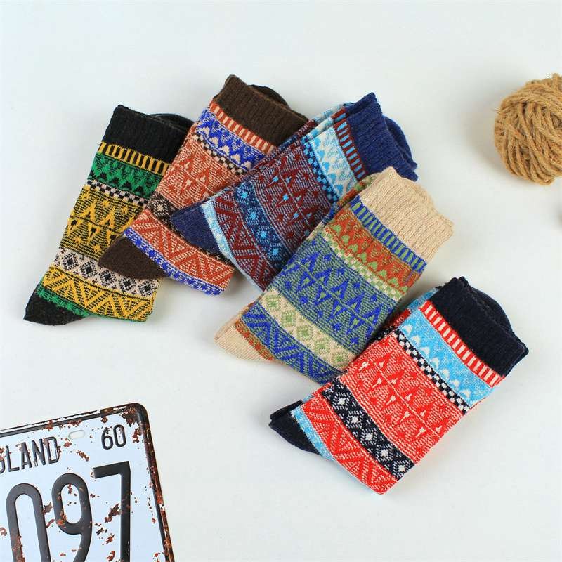Knitted Crew Socks+ 4%Sheep wool Blend Cashmere 5 Pairs Thick Winter Nordic Warm