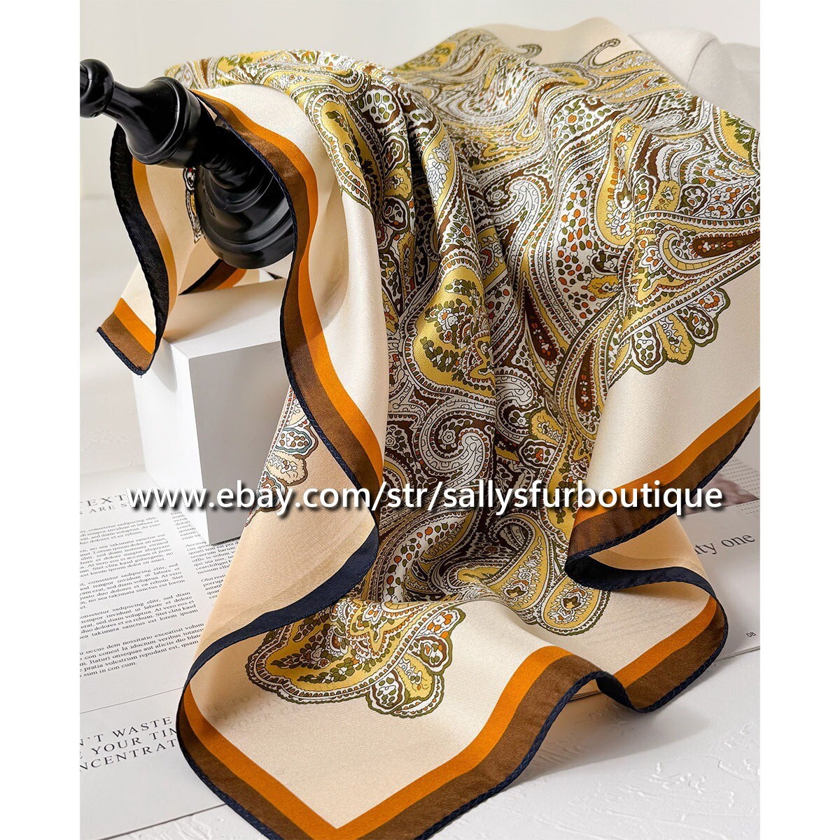 Boutique 14 Momme Twill Silk Paisley Print Double Face Necktie Scarf 65cm