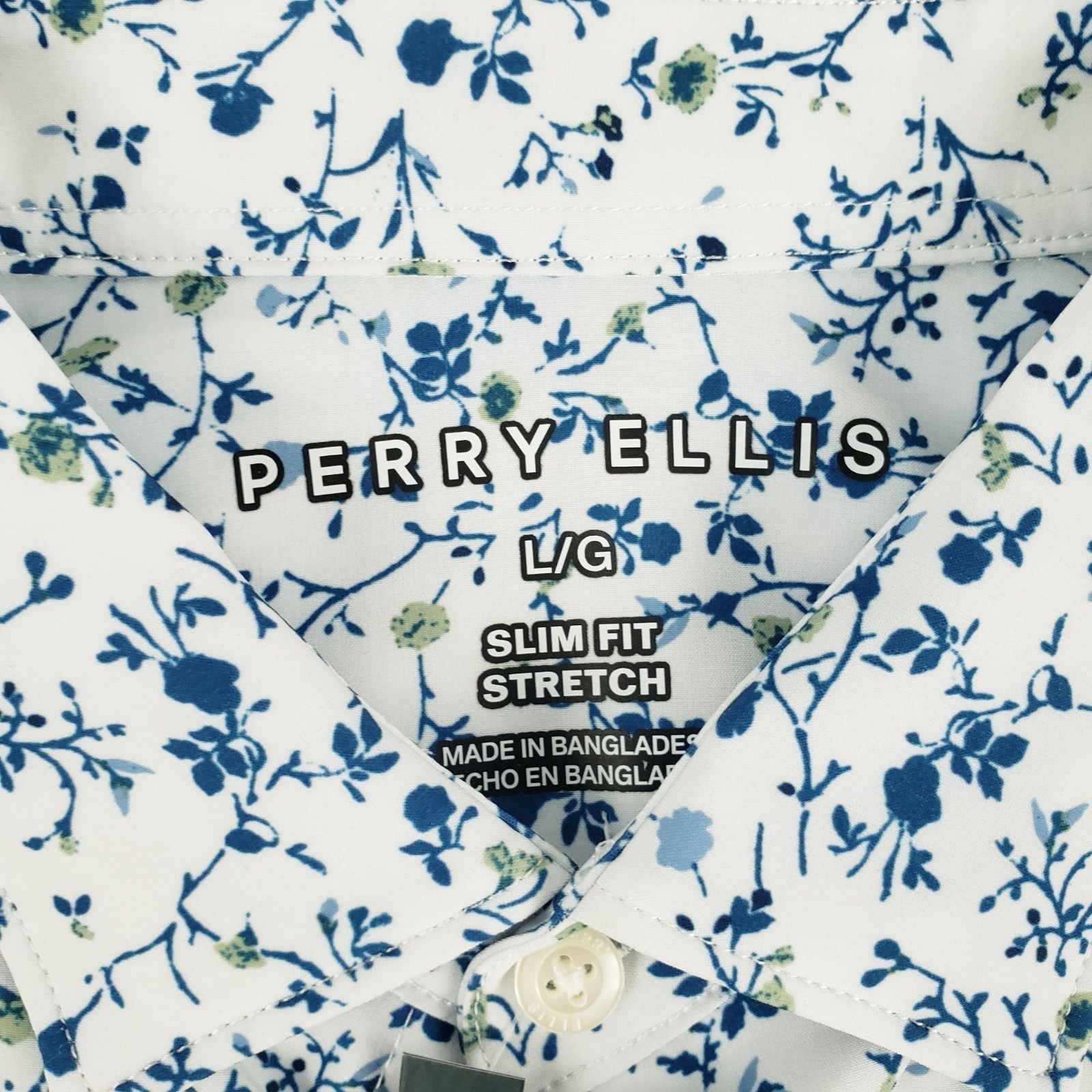 NEW Perry Ellis Shirt Men Large Long Sleeve Floral Slim Fit Stretch MSRP $89.50