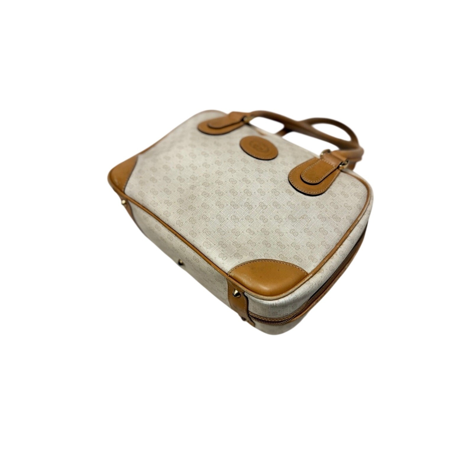 GUCCI Cream GG Monogram Micro Supreme Top Handle Vtg Bag|COA