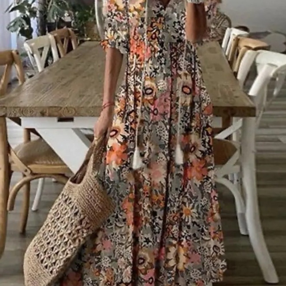 Women’s Printed Medium Sleeve Long Dress