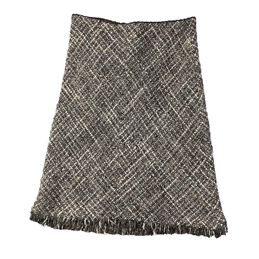 Kenneth Cole Skirt Womens 2 Brown Tweed Wool Blend Fringed Hem Career Academia