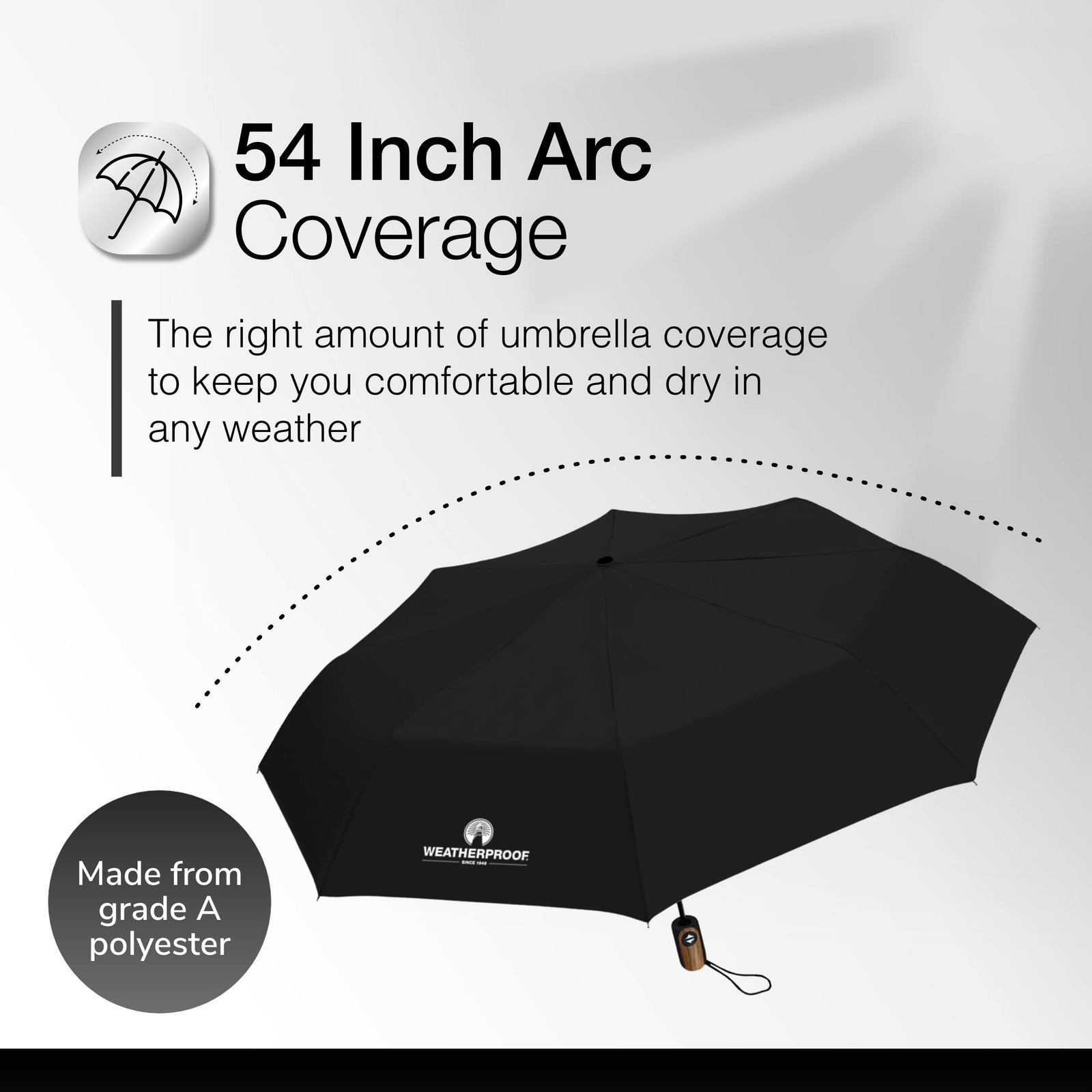 Weatherproof WP-M540-BLACK Automatic Folding Umbrella Full 54 Inch Arc Black