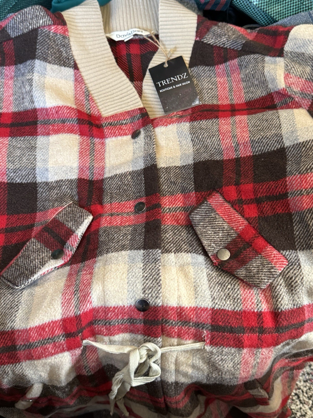 Davi & Dani Women Red Plaid Cardigan Shacket Jacket Soft Flannel Long Medium NEW